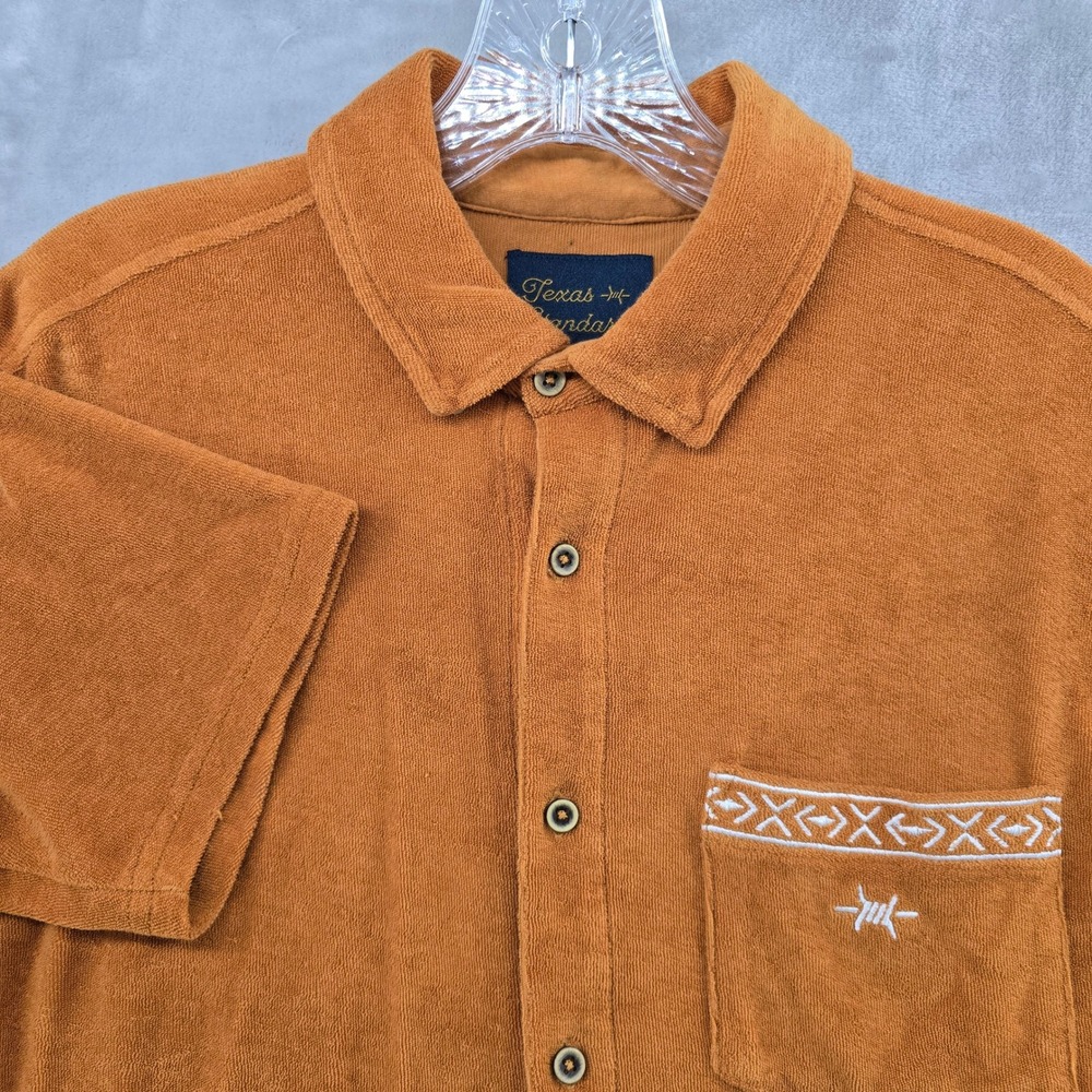 Texas Standard Terry Cloth Shirt Mens XS Orange Southwestern‎ Embroidered Pocket